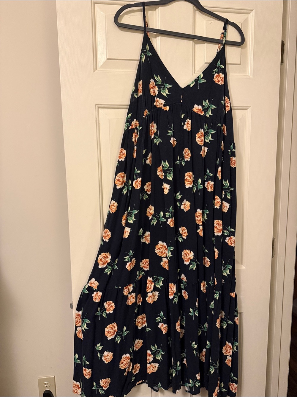 Old Navy Navy Maxi Dress with Peach Floral Print